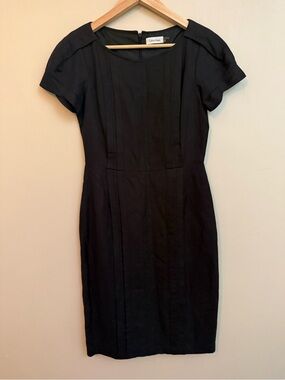 Calvin Klein Black Knee-length Linen Blend Sheath Dress